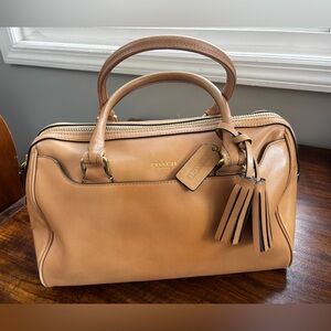 COACH Beige LEGACY Smooth Leather HALEY Tassel DR BAG Satchel DESIGNER PURSE